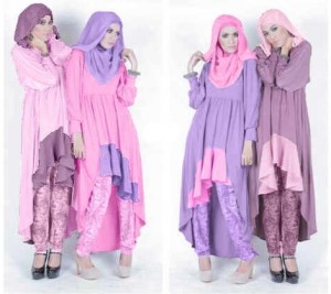 Baju-dan-Busana-Muslim-Modern-Terbaru-5-Warna-Pink-Muda-dan-Ungu-Muda-dengan-celana-Batik